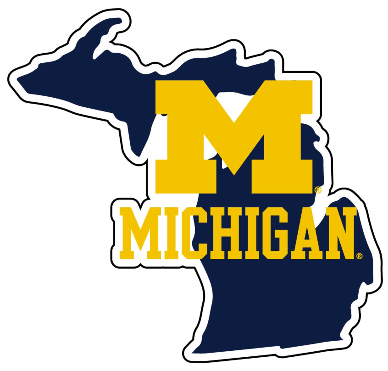 R and R Imports Michigan Wolverines 4 Inch State Shape Vinyl Decal Sticker